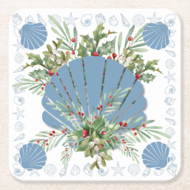 Blue Seashell Coastal Weihnachten Rechteckiger Pappuntersetzer