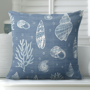 Blue Seashell & Coral Throw Kissen