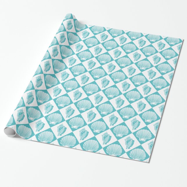 Blue Seashell Diamond Nautical Beach Geschenkpapier (Ungerollt)