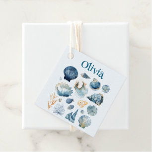 Blue Seashell Favor Tag Individuelle Name Geschenkanhänger
