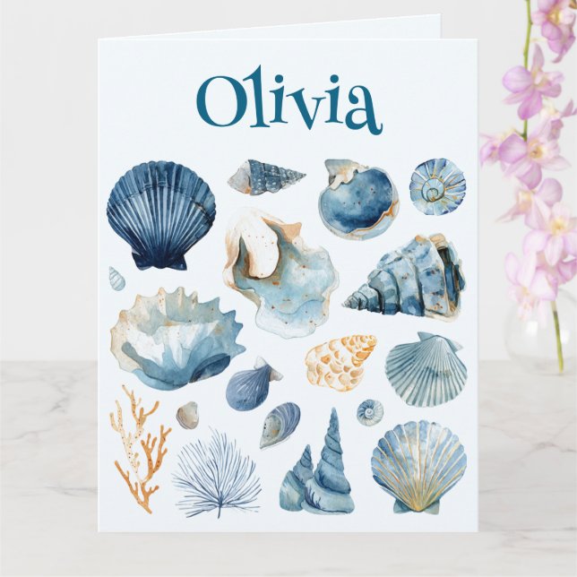 Blue Seashell Folgekarte | Individuelle Name Karte (Orchidee)