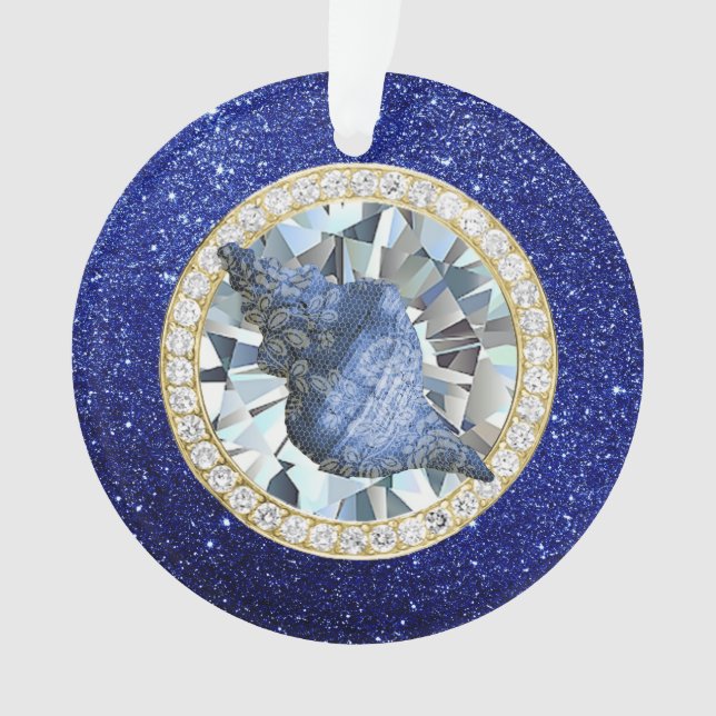 Blue Seashell Jewel Blue Imitats Glitzer Ornament (Vorderseite)