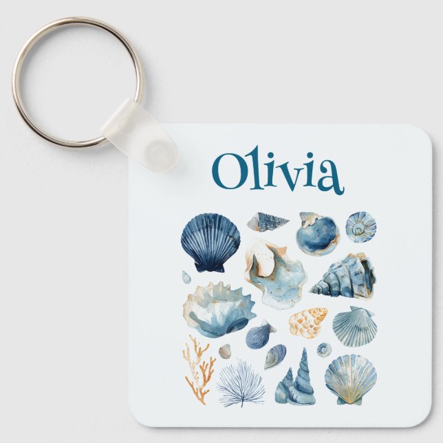 Blue Seashell Keychain | Custom Name Schlüsselanhänger (Vorderseite)