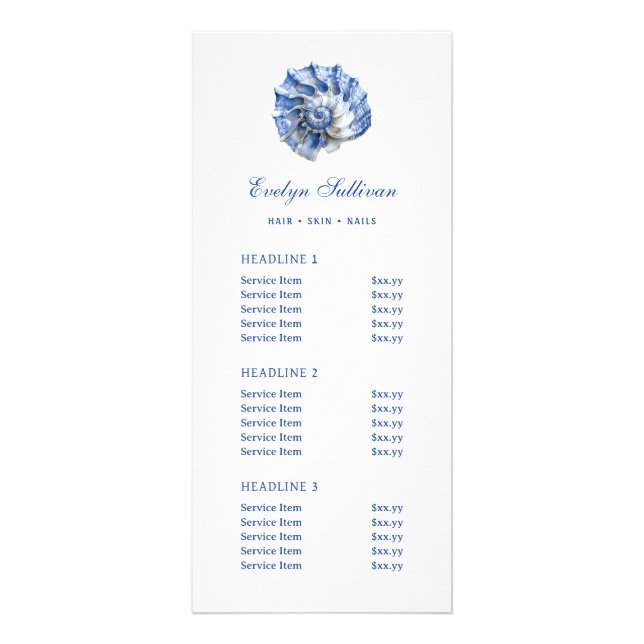 Blue seashell Logo Preisliste Rack Karte Werbekarte (Vorne)