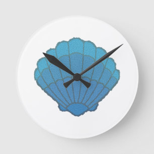 Blue Seashell Mosaic Runde Wanduhr