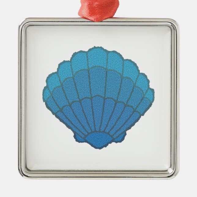Blue Seashell Mosaic Silbernes Ornament (Vorne)