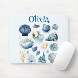 Blue Seashell Mouse Pad | Custom Name Mousepad