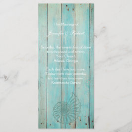 Blue Seashell on Wood Beach Wedding Program Programm