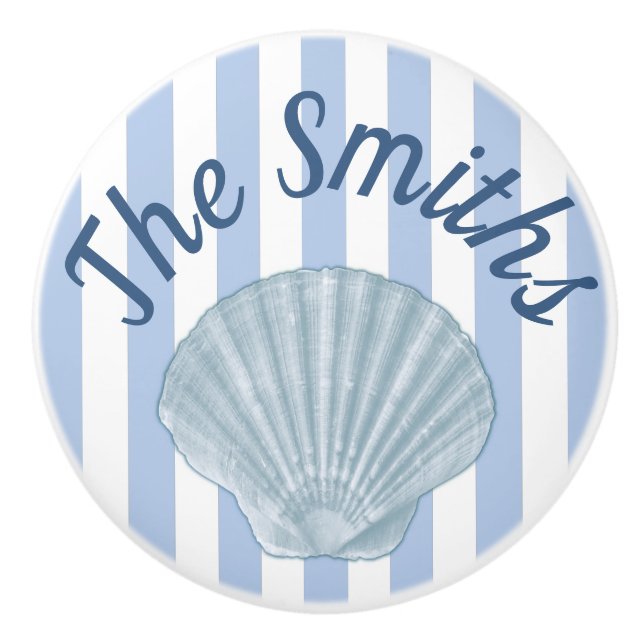 Blue Seashell & Stripes Keramikknauf (Vorderseite)