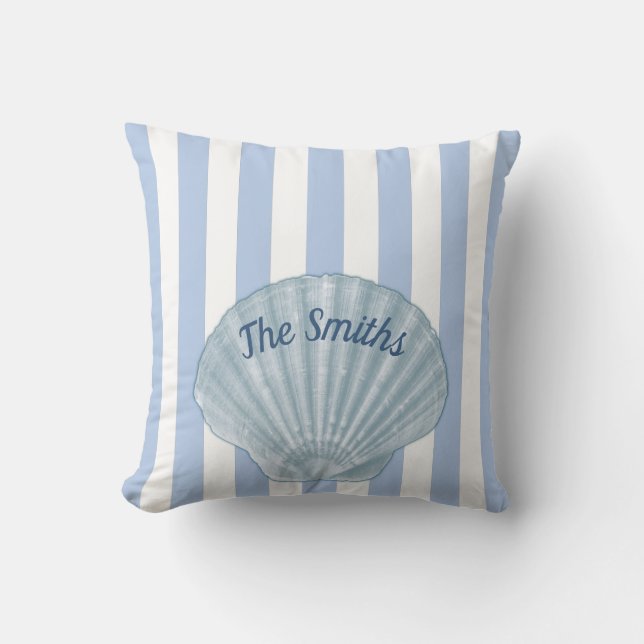 Blue Seashell & Stripes Kissen (Vorderseite)