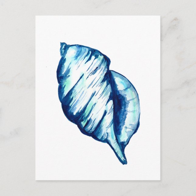 Blue Seashell Watercolor Postkarte (Vorderseite)