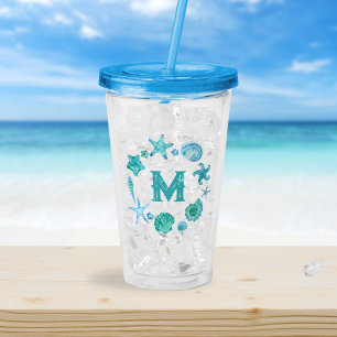 Blue Seashells and Starfish Monogram Acryltrinkbecher