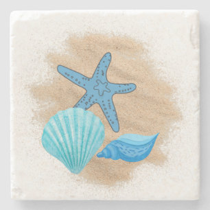 Blue Seashells auf Beach Untersetzer