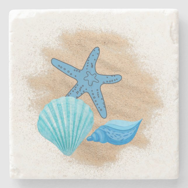 Blue Seashells auf Beach Untersetzer (Vorderseite)