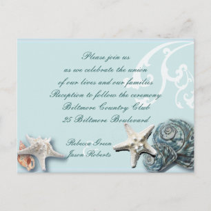 Blue Seashells Beach Hochzeitskarten Empfang Postkarte