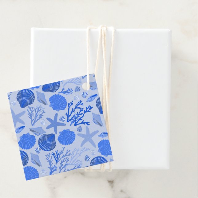 Blue Seashells Beach Niedlich Custom Geschenkanhänger (Beispiel)