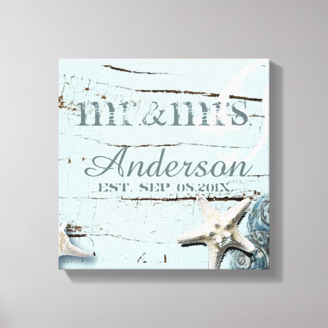 BLue Seashells Beach Wedding mr and mrs Leinwanddruck (Vorderseite)