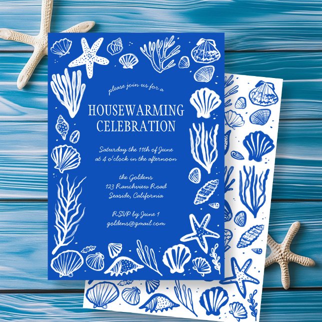 Blue Seashells Custom HOUSEWARMING PARTY Einladung (Blue Seashells Custom HOUSEWARMING PARTY Invitation
)