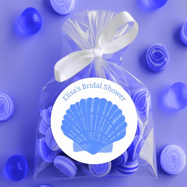 Blue Seashells CUSTOM Mailing-Rücksendeadresse Runder Aufkleber (Blue Seashells CUSTOM Gift Mail Classic Round Sticker
)