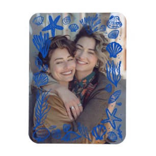 Blue Seashells Frame Custom Foto Magnet