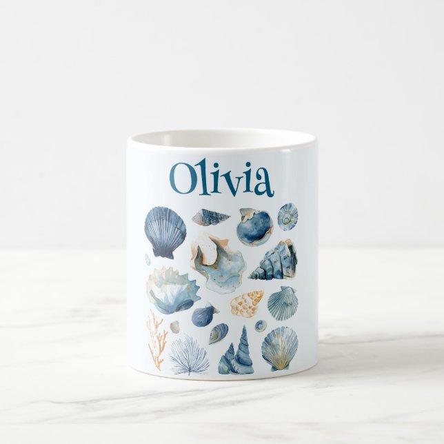 Blue Seashells Mug | Custom Name Kaffeetasse (Mittel)