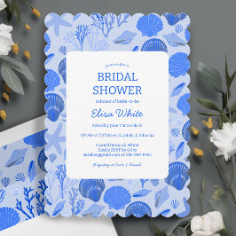 Blue Seashells Pattern Beach Wedding Party Custom