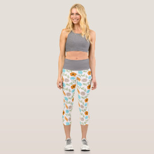 Blue Seashells Sea Snail Orange Blume Capri Leggings