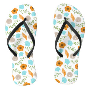 Blue Seashells Sea Snail Orange Blume Flip Flops