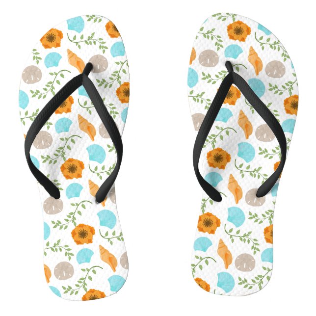 Blue Seashells Sea Snail Orange Blume Flip Flops (Fußbett)