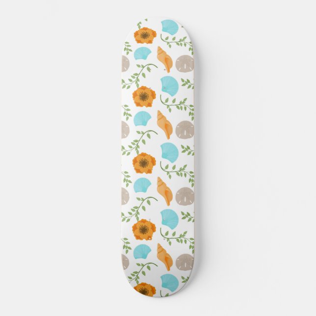 Blue Seashells Sea Snail Orange Blume Skateboard (Vorderseite)