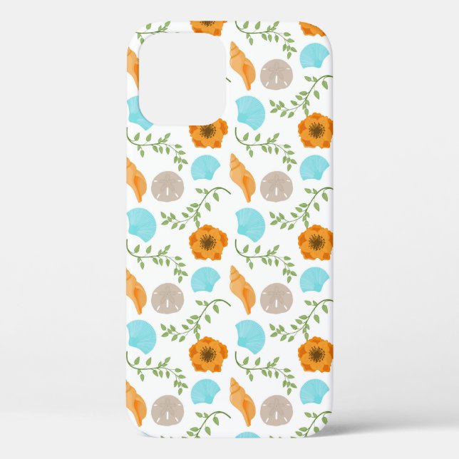 Blue Seashells Sea Snail Orange Flower Case-Mate iPhone Hülle (Rückseite)