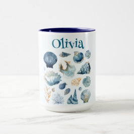 Blue Seashells Summer Mug | Custom Name Tasse