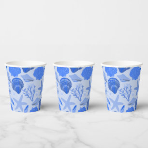 Blue Seashells und Coral Muster Custom Beach Pappbecher