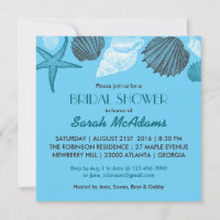 Blue Seashells Wedding Bridal Dusche Einladung