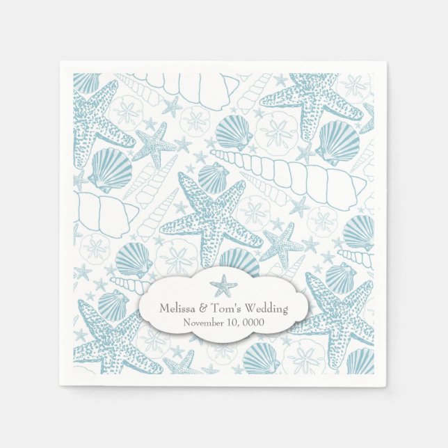 Blue Seashells Wedding oder Baby Shower Servietten (Vorderseite)