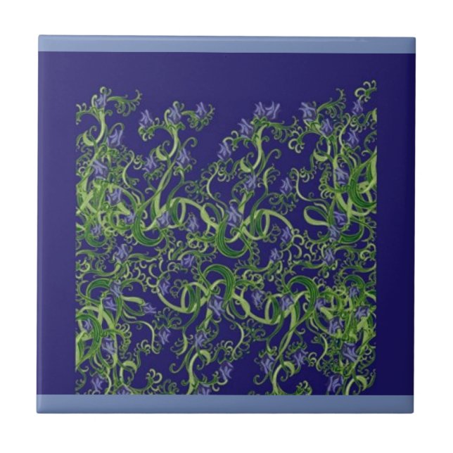 Blue Seaweed Florah Tile Design Fliese (Vorderseite)