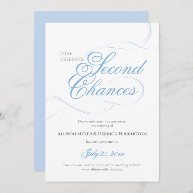 Blue Second Chances Hochzeitspause Einladung (Vorne/Hinten)