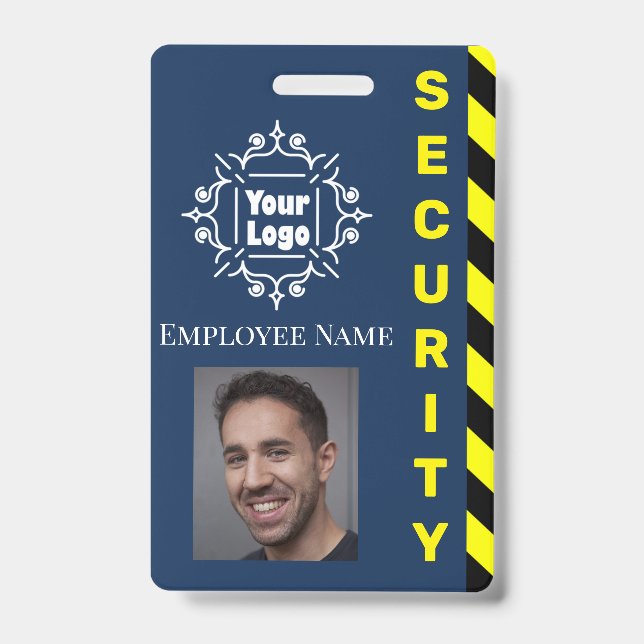 Blue Security Guard Mitarbeiter ID Vorsicht Gelb Ausweis (Vorderseite)