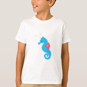 Blue Seepferd Cartoon T-Shirt