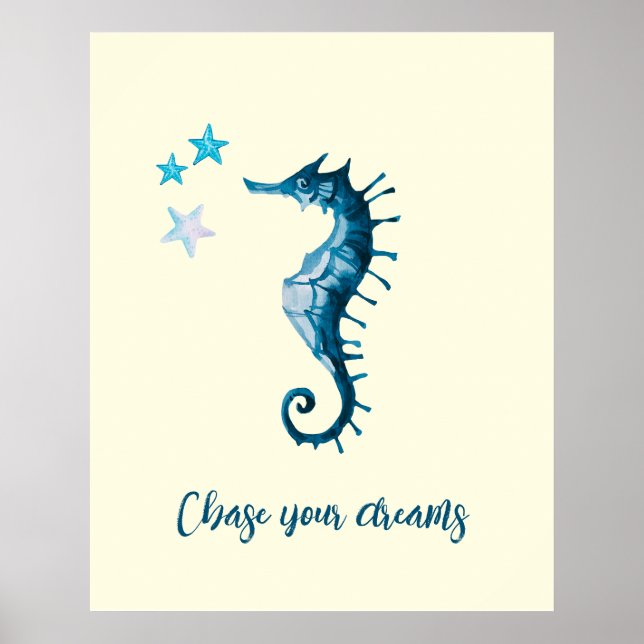 Blue Seepferd Inspiration Zitat über Träume Poster (Vorne)