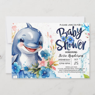 Blue Sees und Floral Dolphin Boy Baby Shower Einladung