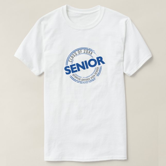 Blue Senior Class of Distressed Abzeichen T-Shirt (Design vorne)