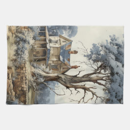 Blue Sepia BrownToile Bauernhof Landschaft Geschirrtuch