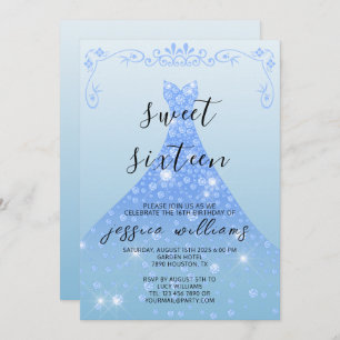 Blue Sequin Ball Gown & Wirbel Sweet 16 Birthday Einladung