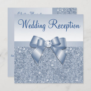 Blue Sequins & Jeweled Bow Wedding Reception Einladung