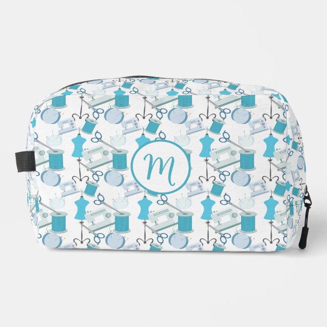 Blue Sewing Theme Quilters Waschbeutel (Vorderseite)