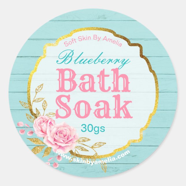 Blue Shabby Chic Gold Glitzer Body Scrub Labels Runder Aufkleber (Vorderseite)