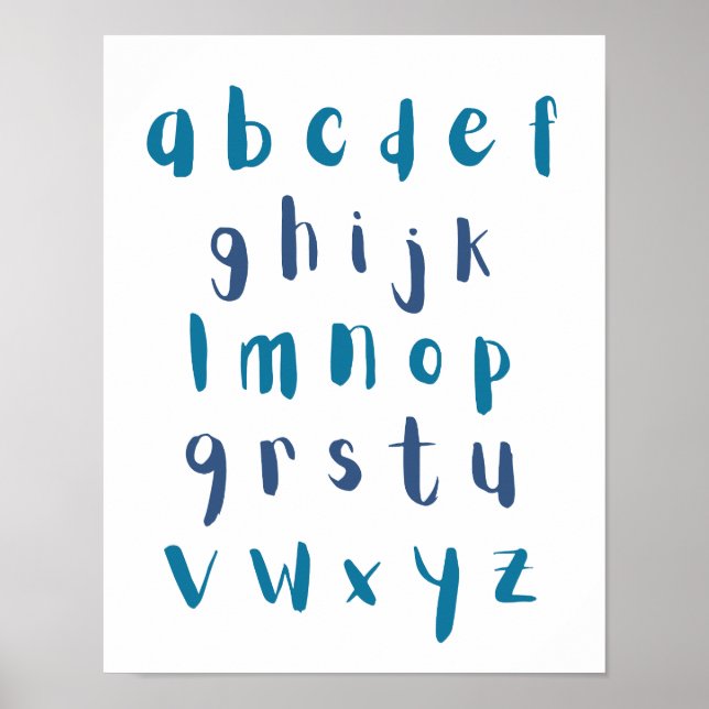 Blue Shades Alphabet Lowercase Letters Kinderzimme Poster (Vorne)