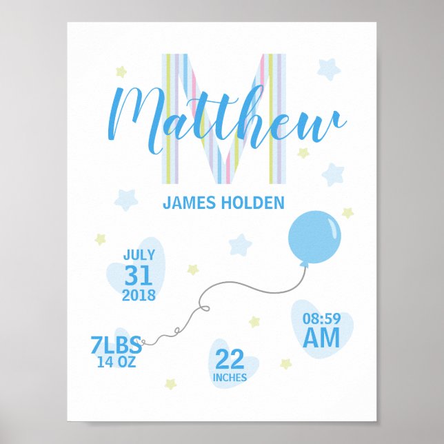 Blue Shades Birth Stat Design Poster (Vorne)