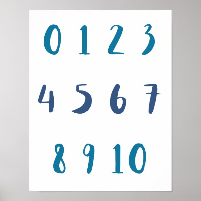 Blue Shades Numbers Zero to Zen 0 bis 10 Kids Room Poster (Vorne)